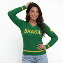 Blusa Tricô Vazado BRASIL ✦ Manga Longa Gola V Copa | VAI DAR BRASIL