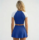 Conjunto Brasil Cropped Manga Short Saia Bandeira Suplex Feminino | VAI DAR BRASIL