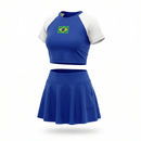 Conjunto Brasil Cropped Manga Short Saia Bandeira Suplex Feminino | VAI DAR BRASIL