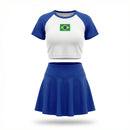 Conjunto Brasil Cropped Manga Short Saia Bandeira Suplex Feminino | VAI DAR BRASIL