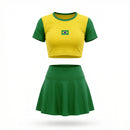 Conjunto Brasil Cropped Manga Short Saia Bandeira Suplex Feminino | VAI DAR BRASIL