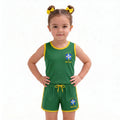 Conjunto Infantil Feminino Brasil ✦ Brasão Seleção Copa | VAI DAR BRASIL