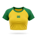 Cropped Brasil Bandeira Bordada Baby Look Suplex Feminino | VAI DAR BRASIL