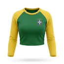 Cropped Manga Longa Brasil Ribana Canelada Feminino | VAI DAR BRASIL