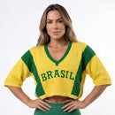 Cropped Tricot BRASIL ✦ Manga ¾ Oversized Elegante Copa | VAI DAR BRASIL