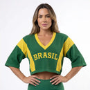 Cropped Tricot BRASIL ✦ Manga ¾ Oversized Elegante Copa | VAI DAR BRASIL