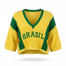 Cropped Tricot BRASIL ✦ Manga ¾ Oversized Elegante Copa | VAI DAR BRASIL
