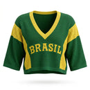 Cropped Tricot BRASIL ✦ Manga ¾ Oversized Elegante Copa | VAI DAR BRASIL
