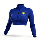 Cropped Decote Zipper Brasil Suplex Academia Feminino | VAI DAR BRASIL