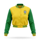 Jaqueta Bomber Feminina Brasil ✦ Brasão Bordado Fleece Copa | VAI DAR BRASIL