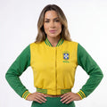 Jaqueta Bomber Feminina Brasil ✦ Brasão Bordado Fleece Copa | VAI DAR BRASIL
