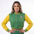 Jaqueta Bomber Feminina Brasil ✦ Brasão Bordado Fleece Copa | VAI DAR BRASIL