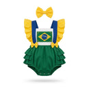 Jardineira Bebê Brasil Bandeira Tricoline Algodão Feminino Copa 2026 | VAI DAR BRASIL