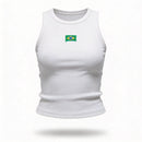 Regata Brasil Bandeira Bordada Canelada Baby Look Feminino Copa 2026 | VAI DAR BRASIL