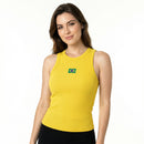Regata Brasil Bandeira Bordada Canelada Baby Look Feminino Copa 2026 | VAI DAR BRASIL