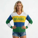 Blusa Feminina Manga Longa Brasil Tricot Gola V Elegante | VAI DAR BRASIL