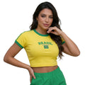 Cropped Brasil Canelado Manga Curta Bordado Baby Tee Feminino | VAI DAR BRASIL