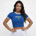 Cropped Brasil Canelado Manga Curta Bordado Baby Tee Feminino | VAI DAR BRASIL