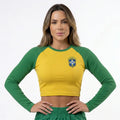 Cropped Manga Longa Brasil Ribana Canelada Feminino | VAI DAR BRASIL
