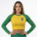 Cropped Manga Longa Brasil Ribana Canelada Feminino | VAI DAR BRASIL