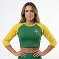 Cropped Manga Longa Brasil Ribana Canelada Feminino | VAI DAR BRASIL