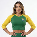 Cropped Manga Longa Brasil Ribana Canelada Feminino | VAI DAR BRASIL