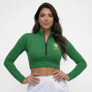 Cropped Decote Zipper Brasil Suplex Academia Feminino | VAI DAR BRASIL