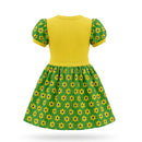 Vestido Infantil Floral Brasil - Delicadeza Verde e Amarelo Copa 2026 | Mantum