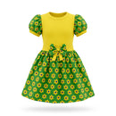 Vestido Infantil Floral Brasil - Delicadeza Verde e Amarelo Copa 2026 | Mantum